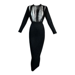 Vintage C. 1992 Jean Paul Gaultier Sheer Fringe Chest Bandage Bodycon Wiggle Dress