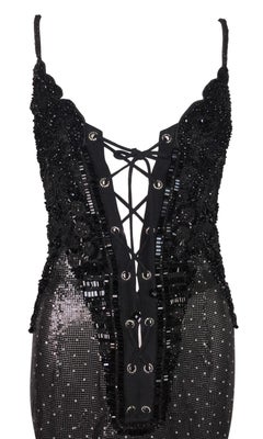 C. 1994 Atelier Versace by Gianni Corset Chainmail Crystal Metal Beaded Dress