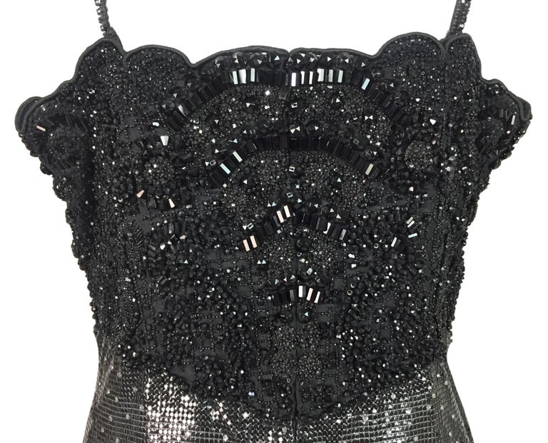 C. 1994 Atelier Versace by Gianni Corset Chainmail Crystal Metal Beaded  Dress