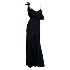 C. 1995 John Galliano Runway Black Off Shoulder Flower Gown Dress