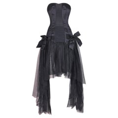 C. 1995 Chanel Ballerina Sheer Black Mesh Bustier Dress w/ Tulle & Bows