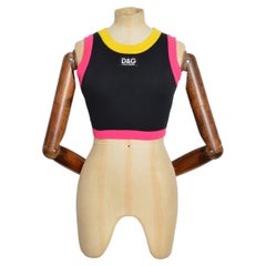 C. 1995 Dolce & Gabbana Black Pink & Yellow D&G Knit Vest - Crop Top