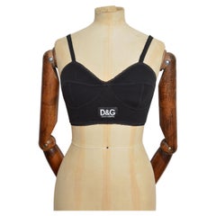 C. 1995 Dolce & Gabbana D&G Top corto negro acanalado - Bralet XS