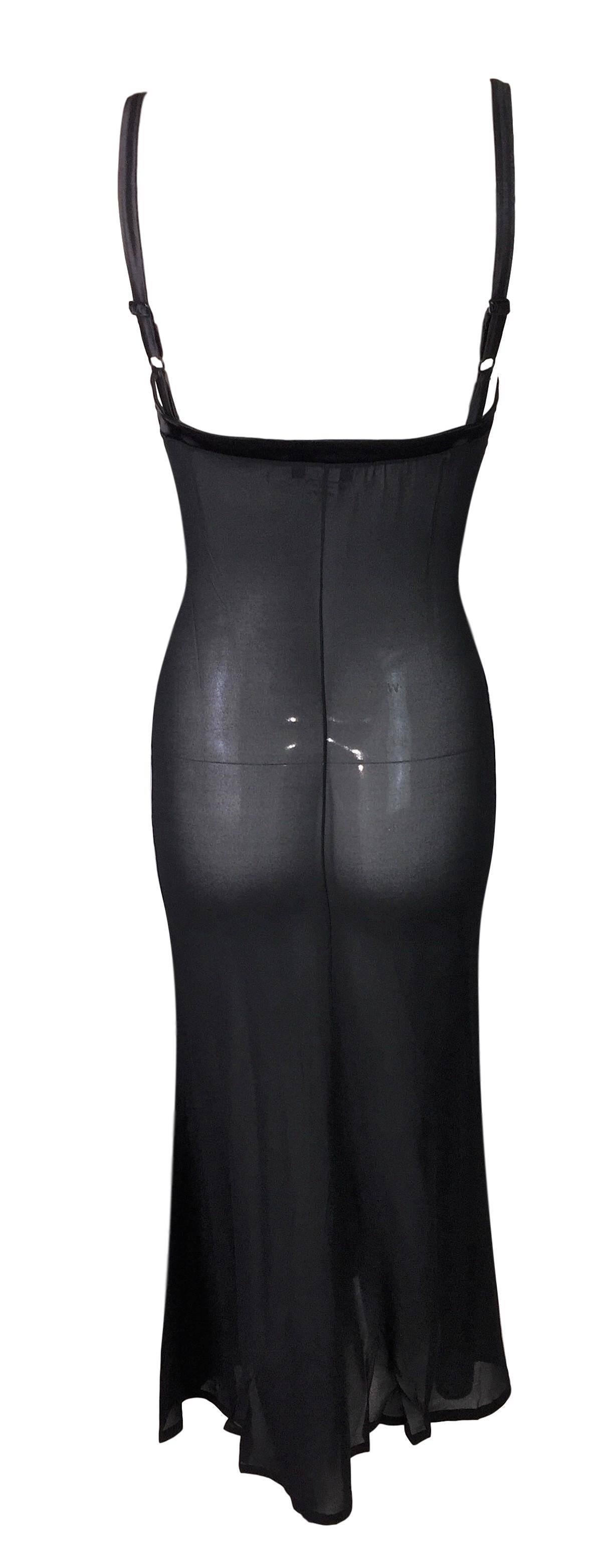 C. 1995 Dolce & Gabbana Pin-Up Flapper Style Sheer Black Silk Long Slip Dress In New Condition In Yukon, OK