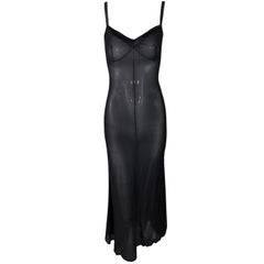 C. 1995 Dolce & Gabbana Pin-Up Flapper Style Sheer Black Silk Long Slip Dress