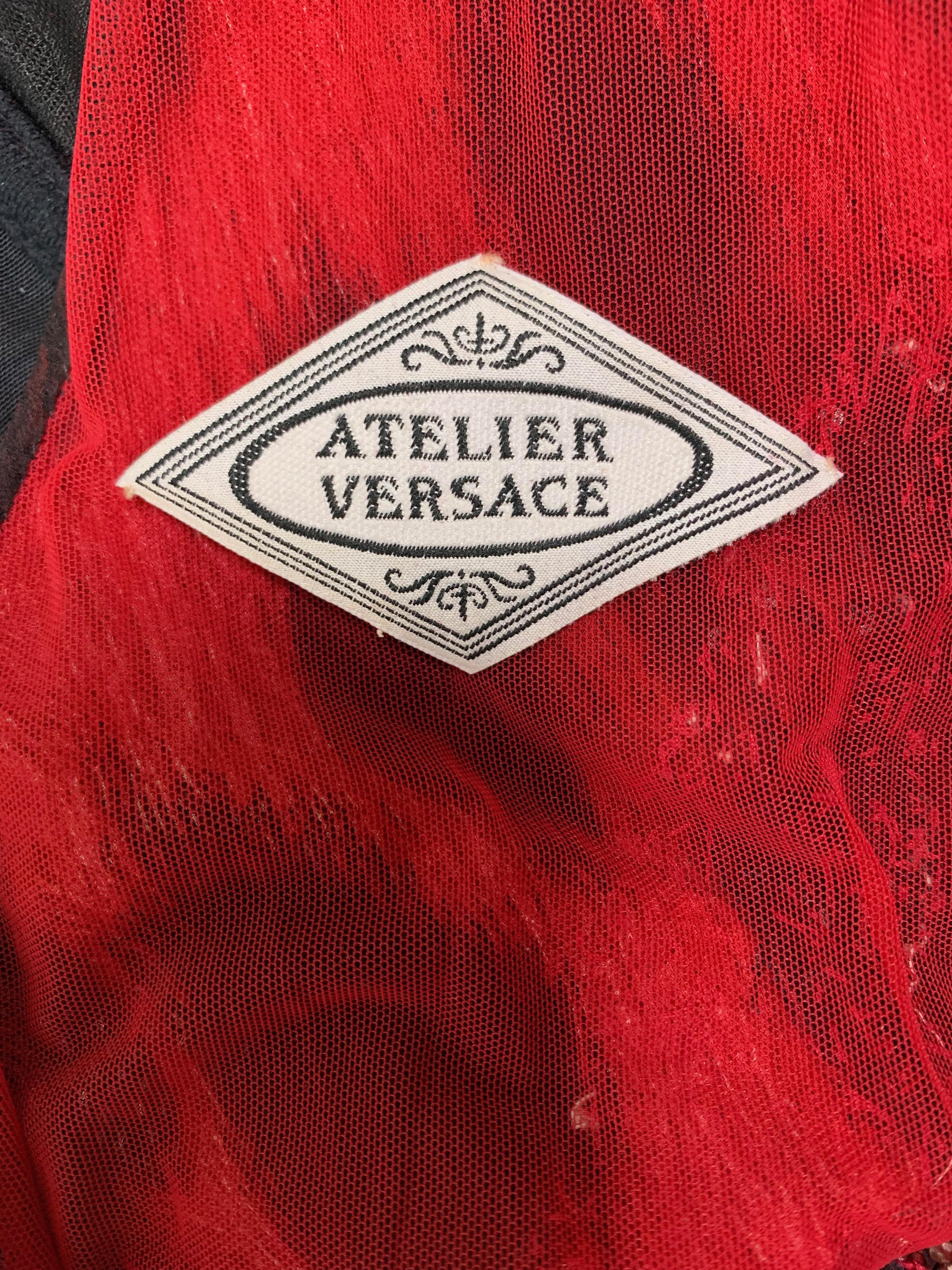 Women's F/W 2001 Atelier Versace Sheer Red & Black Leopard Beaded Gown Dress