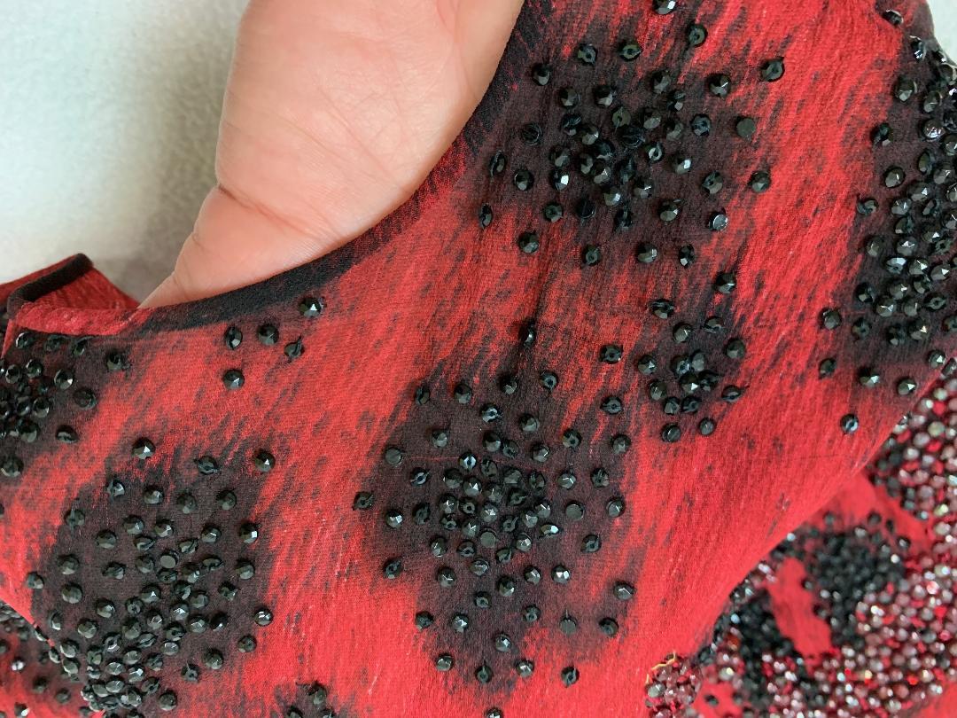 F/W 2001 Atelier Versace Sheer Red & Black Leopard Beaded Gown Dress 1