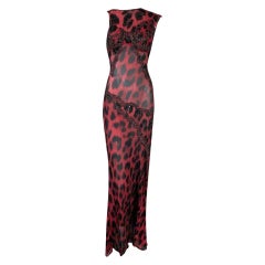 F/W 2001 Atelier Versace Sheer Red & Black Leopard Beaded Gown Dress