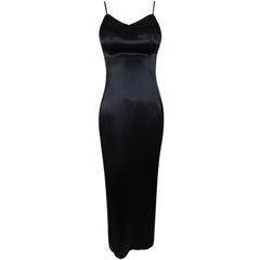 Vintage C. 1996 Dolce & Gabbana Black Silk Satin Slip Gown Dress XXS