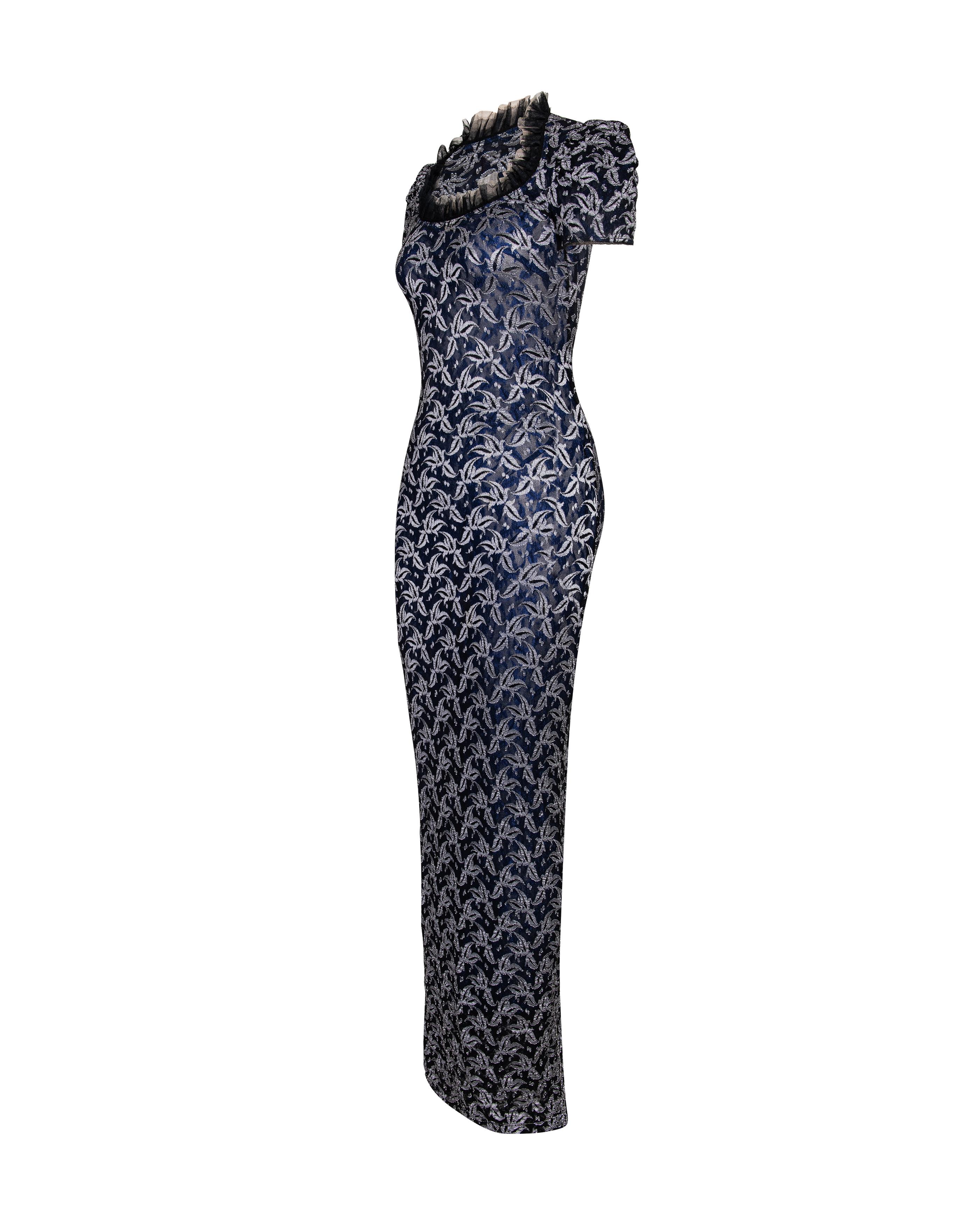 c. 1997 Vivienne Westwood Deep Blue Lace Bodycon Gown In Excellent Condition In North Hollywood, CA