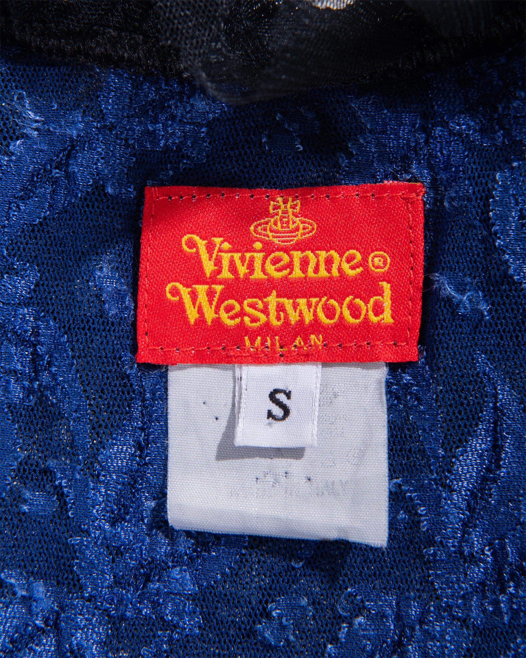 c. 1997 Vivienne Westwood Deep Blue Lace Bodycon Gown 4