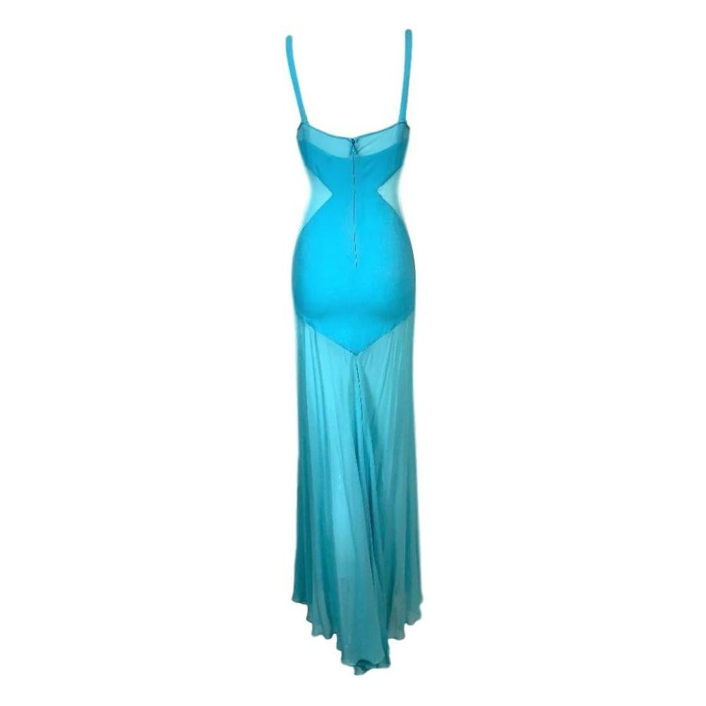 C. 1999 Gianni Versace Sheer Blue Silk Long Gown Dress In Good Condition In Yukon, OK