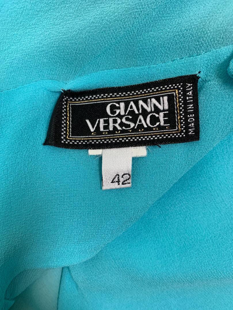 Women's C. 1999 Gianni Versace Sheer Blue Silk Long Gown Dress