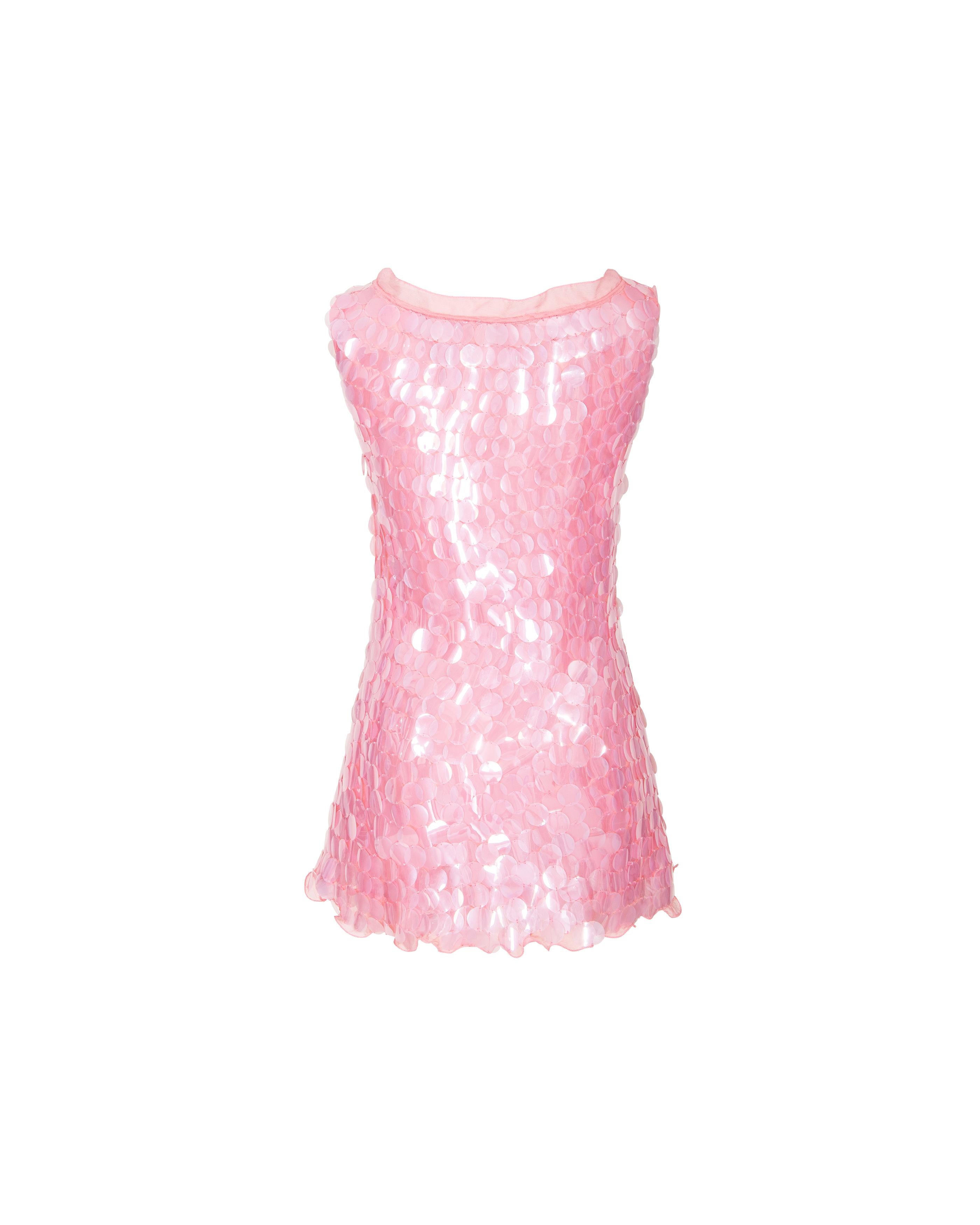 Women's c. 1999 Prada by Miuccia Prada Pink Paillette Mini Dress