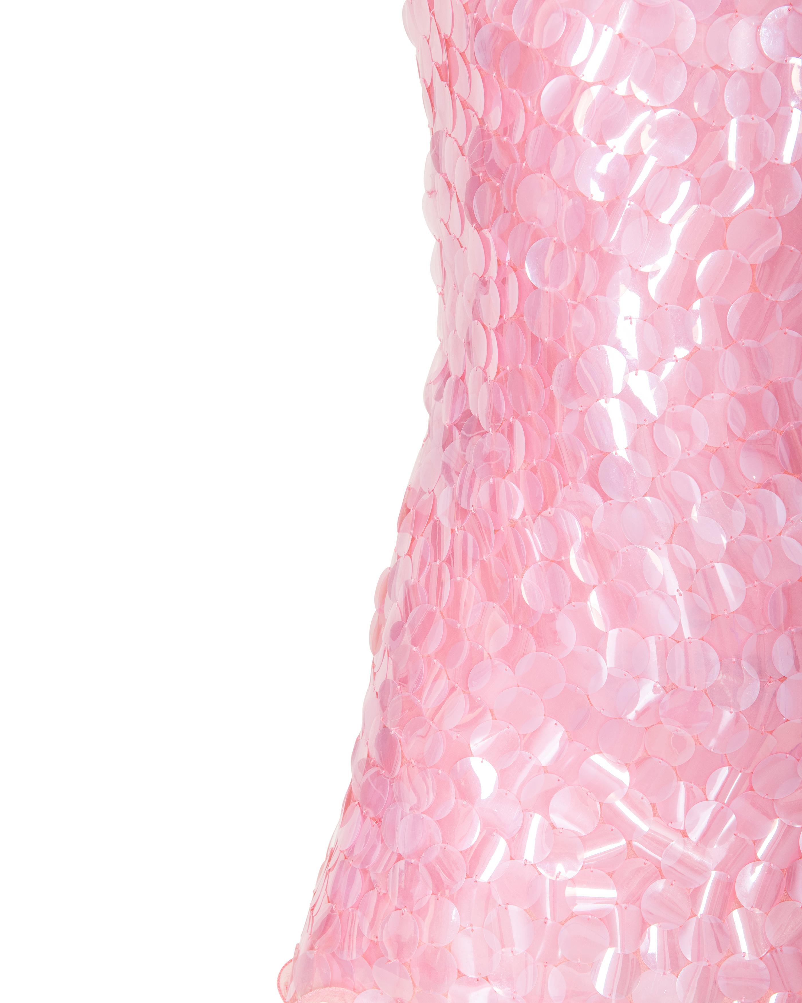 c. 1999 Prada by Miuccia Prada Pink Paillette Mini Dress 1