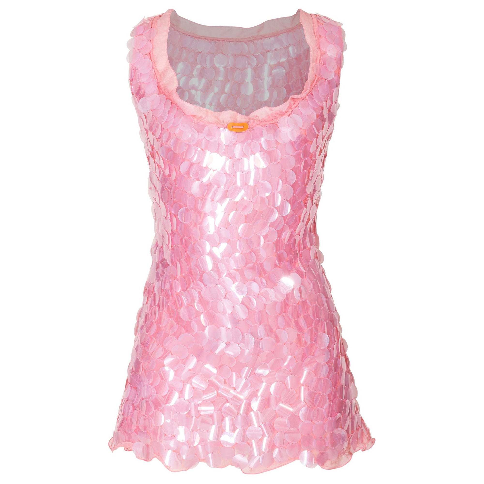 c. 1999 Prada by Miuccia Prada Pink Paillette Mini Dress