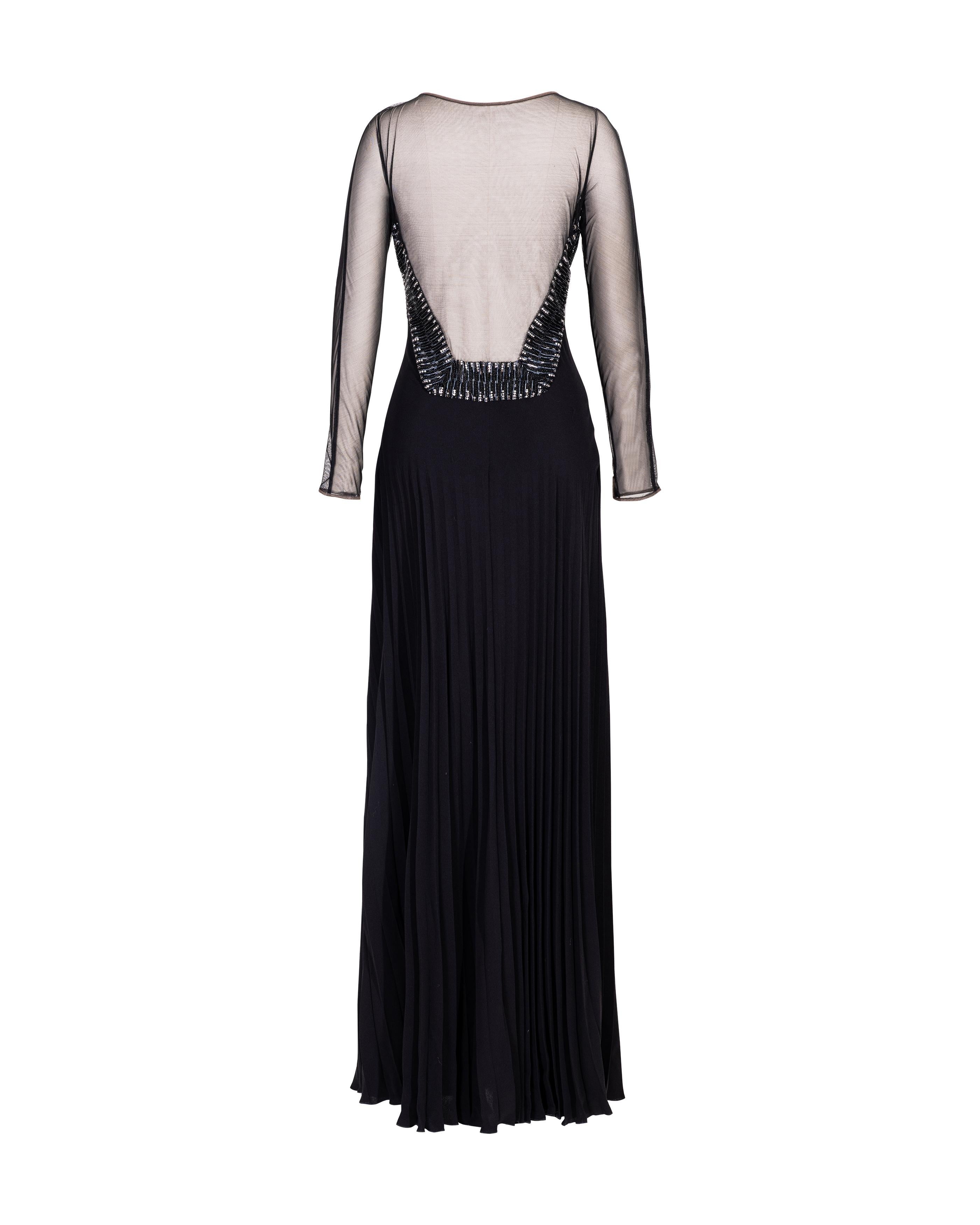 Women's c. 1999 Valentino (Attributed) Black Long Sleeve Embellished Silk and Mesh Gown