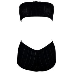 C. 2000 Christian Dior Black Knit Tube Top & High Waist Shorty Shorts Set