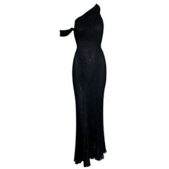 F/W 2002 Gianni Versace Semi-Sheer Black Silk One Shoulder Gown Dress