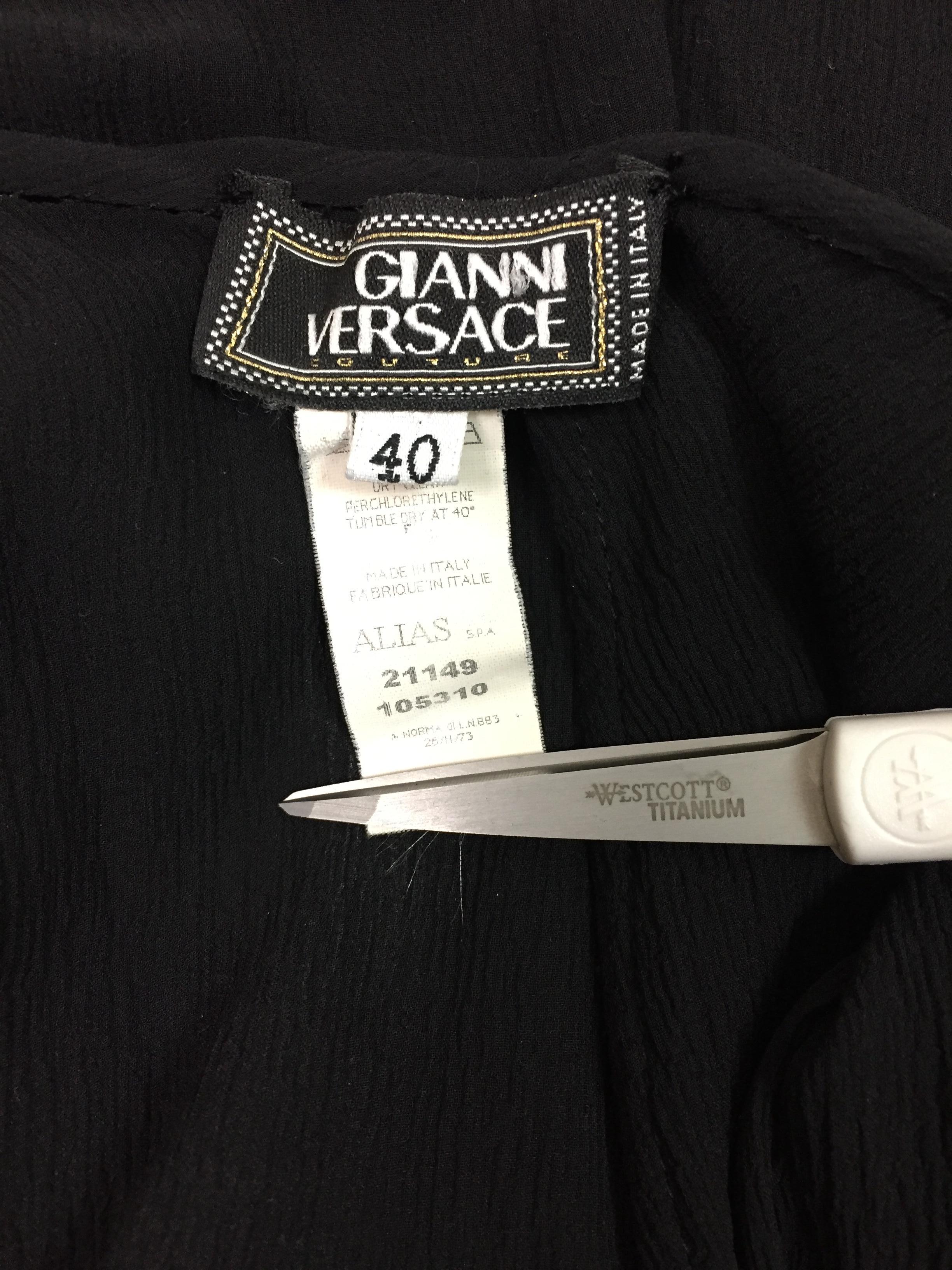 Women's C. 2000 Gianni Versace Sheer Black Silk Plunging Grecian Gown Dress