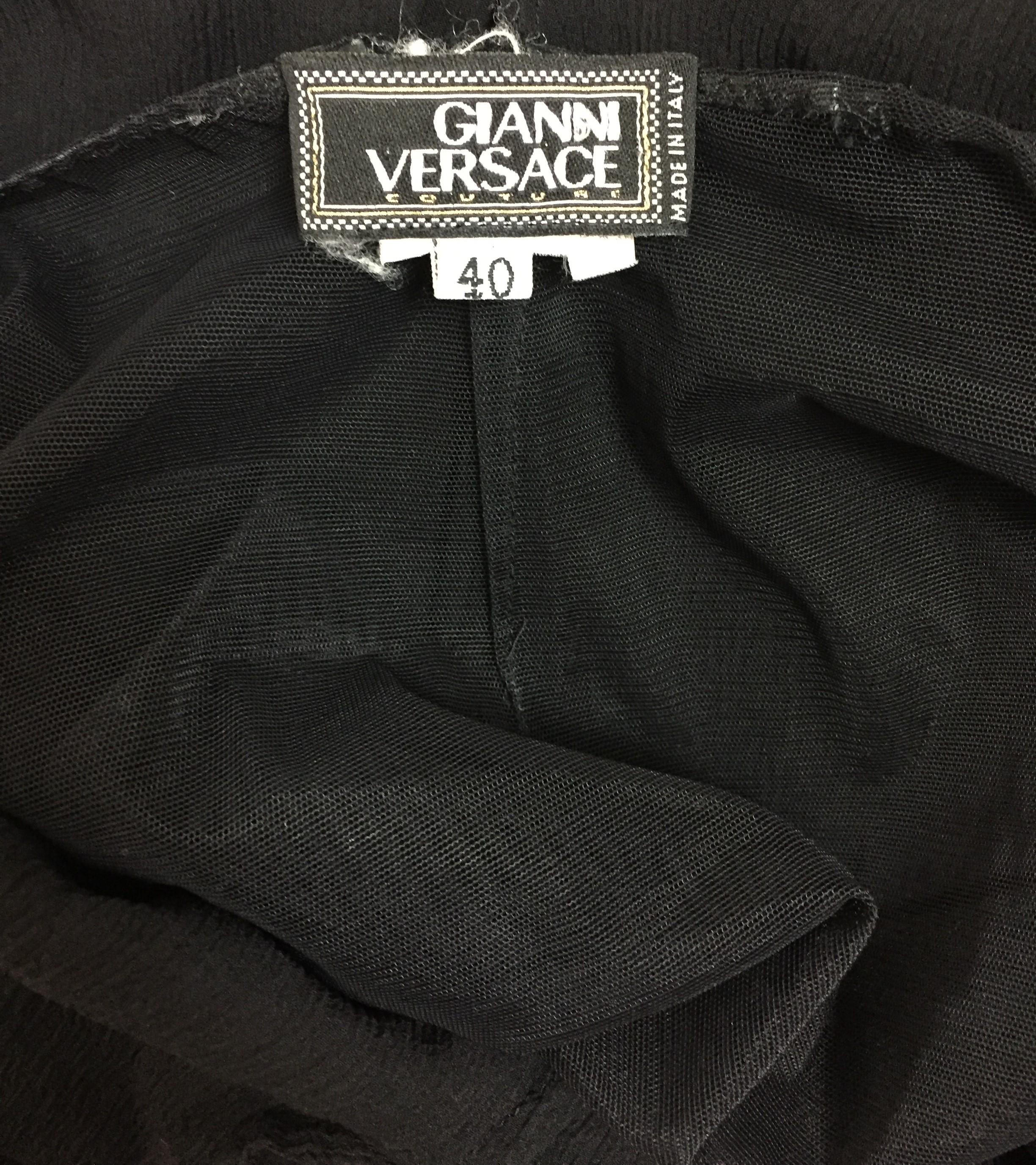 C. 2000 Gianni Versace Sheer Black Silk Plunging Grecian Gown Dress 2