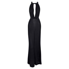 Used C. 2000 Gianni Versace Sheer Black Silk Plunging Grecian Gown Dress