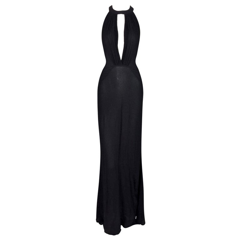C. 2000 Gianni Versace Sheer Black Silk Plunging Grecian Gown Dress at ...