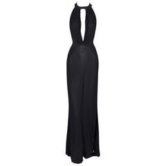 Used C. 2000 Gianni Versace Sheer Black Silk Plunging Grecian Gown Dress