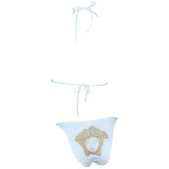 C. 2000 Versace White Sheer Gold Medusa Bikini