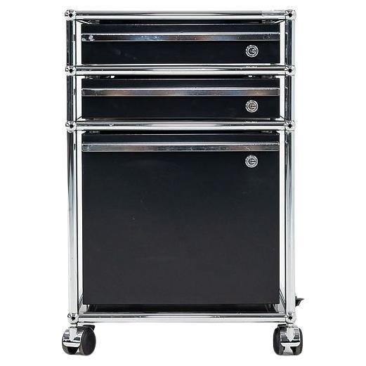 C. 2000s USM Haller Switzerland Pedestal in Black with Chrome Frame 6+ Available