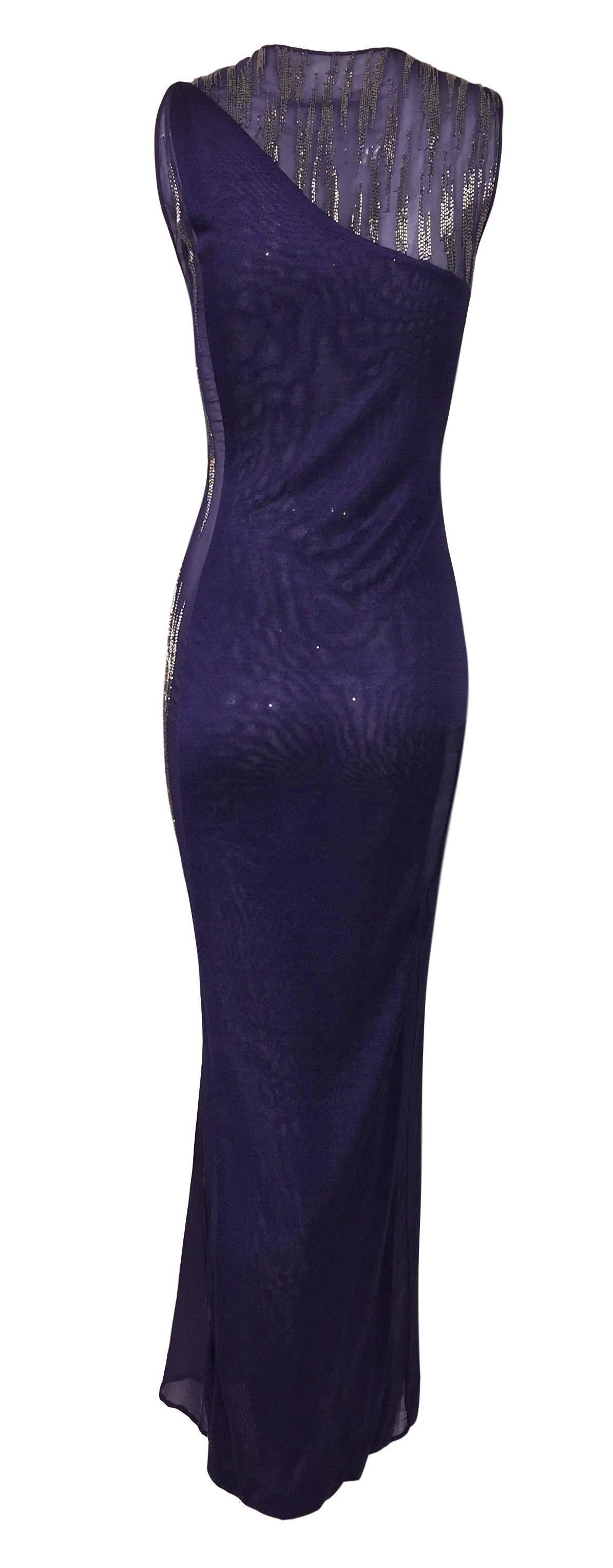 Women's C. 2001 Atelier Versace Sheer Purple Beaded Gown Dress