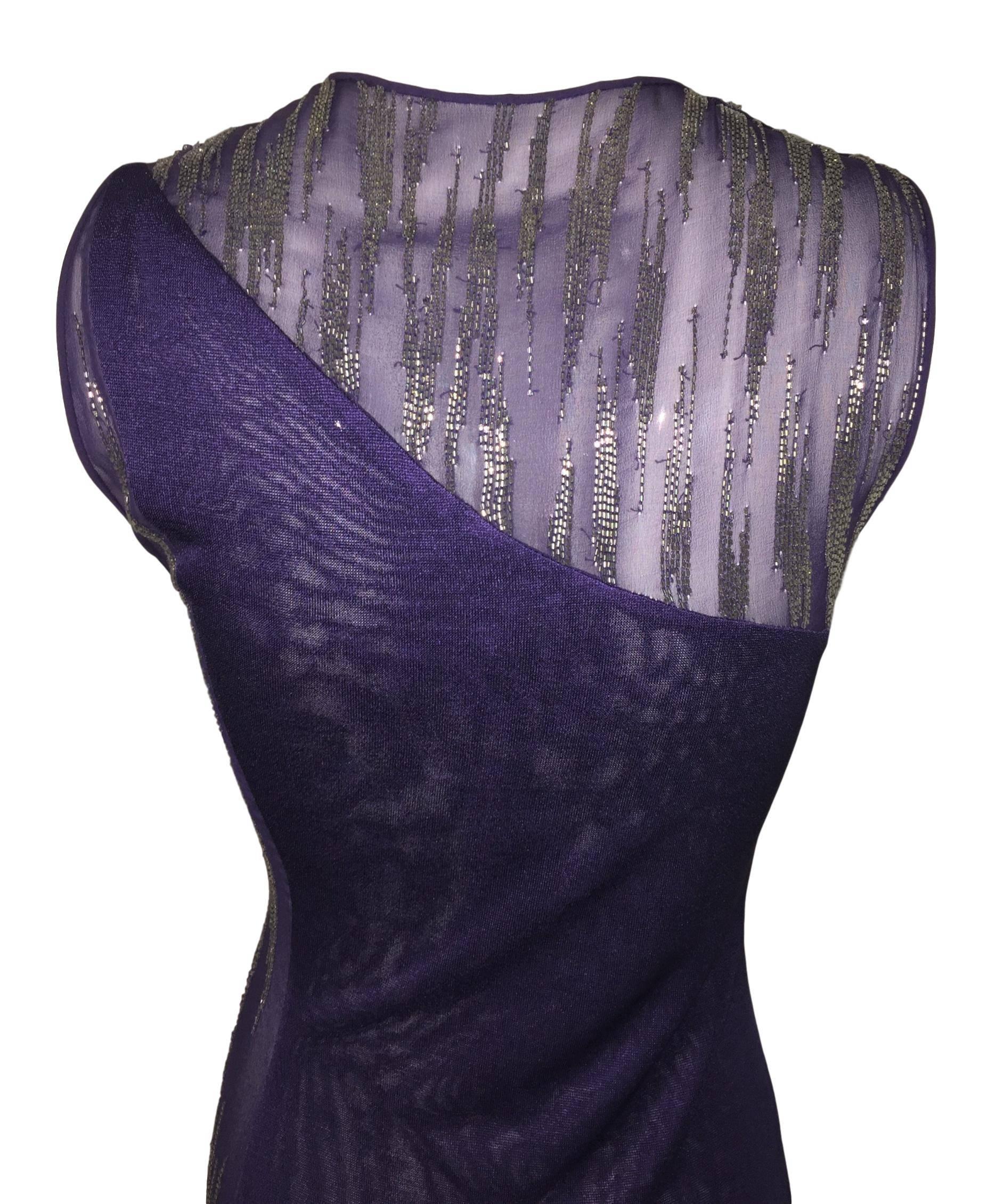 C. 2001 Atelier Versace Sheer Purple Beaded Gown Dress 1