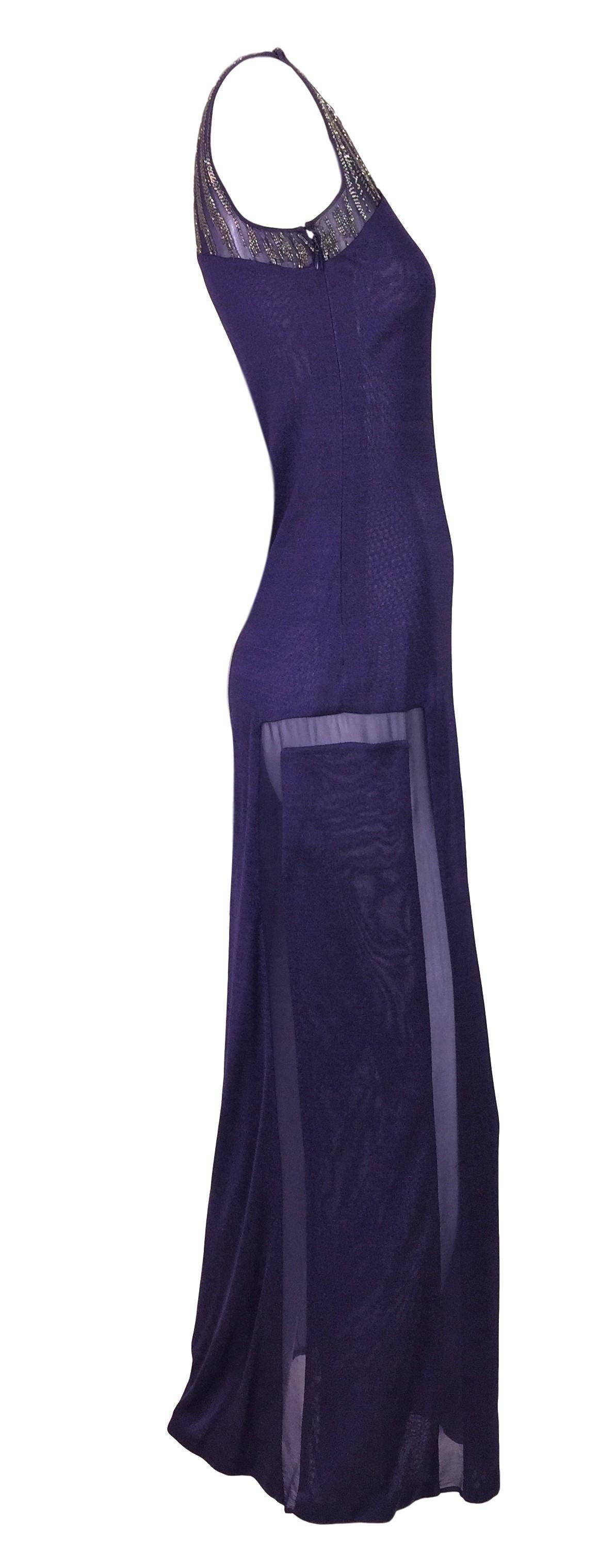 C. 2001 Atelier Versace Sheer Purple Beaded Gown Dress 2