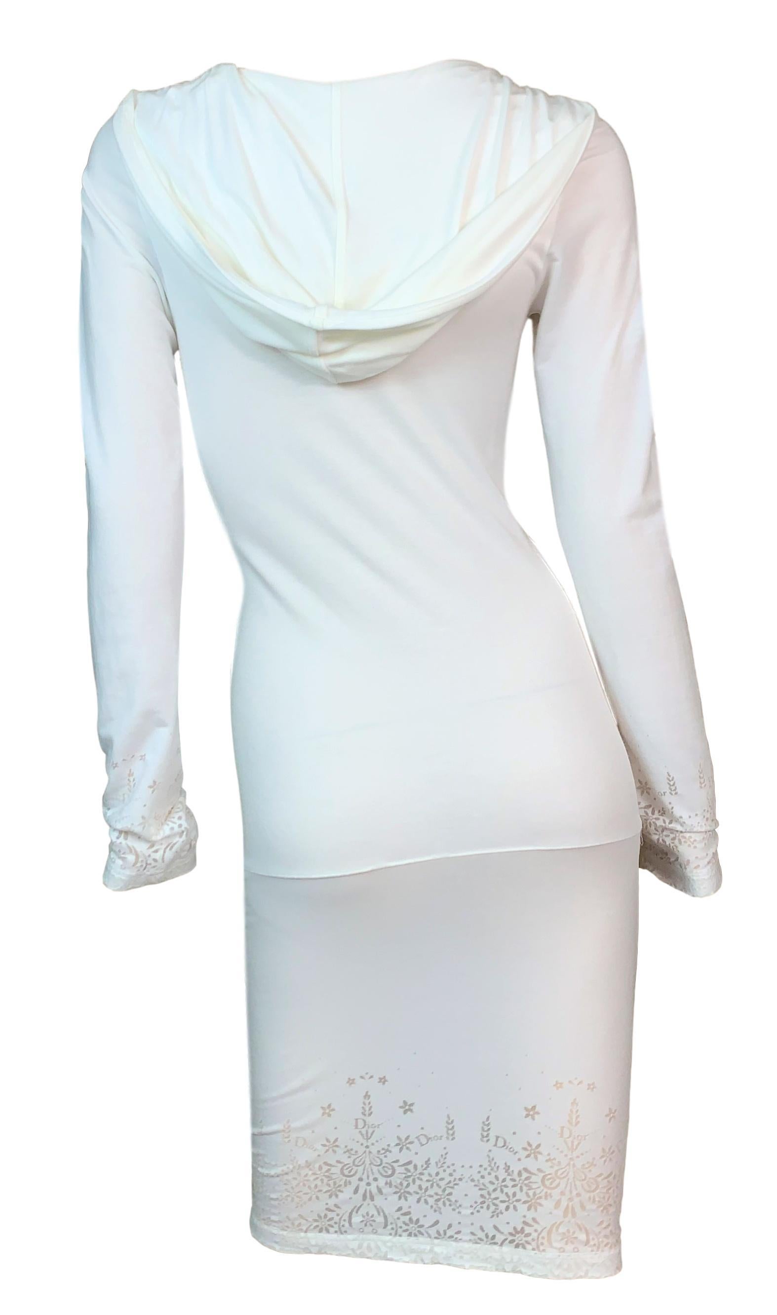 C. 2001 Christian Dior John Galliano Plunging White Hooded Bodycon Logo Dress In Good Condition In Yukon, OK