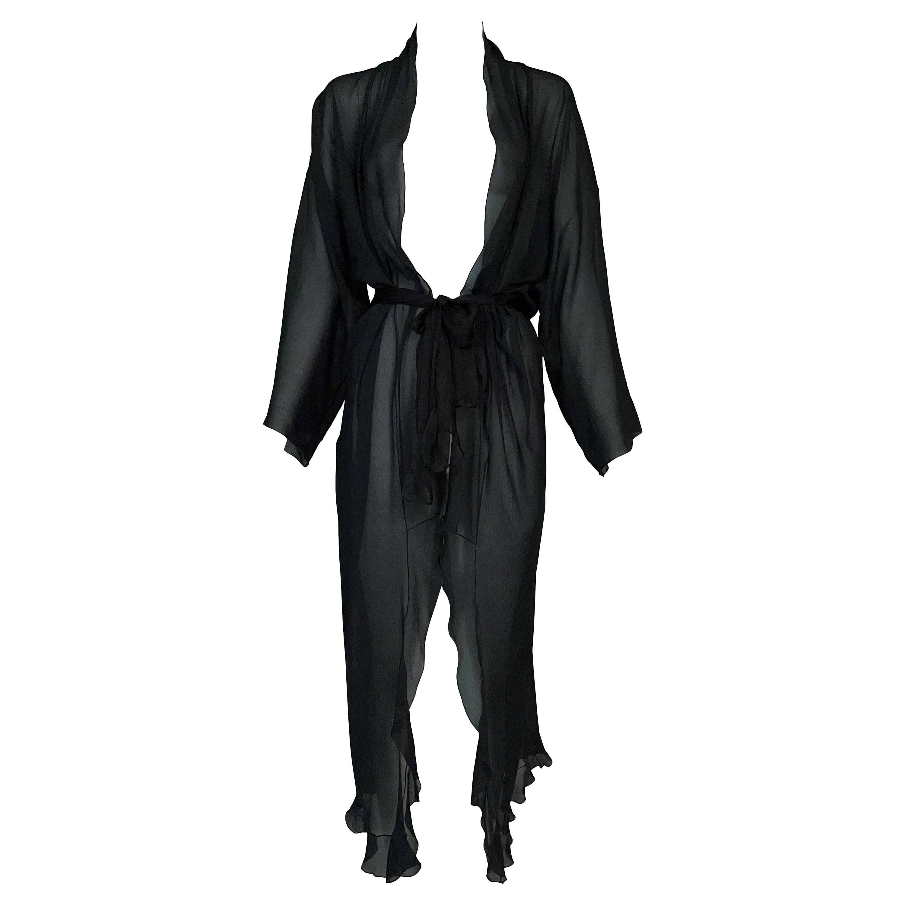 C. 2001 Christian Dior John Galliano Sheer Black Silk Robe Dress Jacket