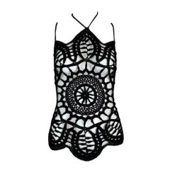 C. 2001 Dolce & Gabbana Sheer Black Crochet Knit Corset Top