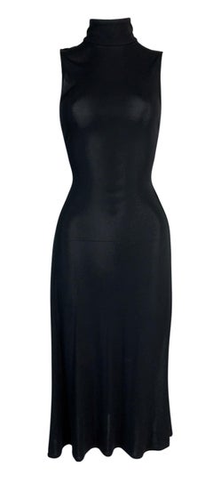 C. 2001 Gianni Versace Black Slinky Sleeveless Snap Up Side Slit Dress