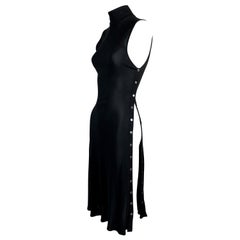 C. 2001 Gianni Versace Black Slinky Sleeveless Snap Up Side Slit Dress