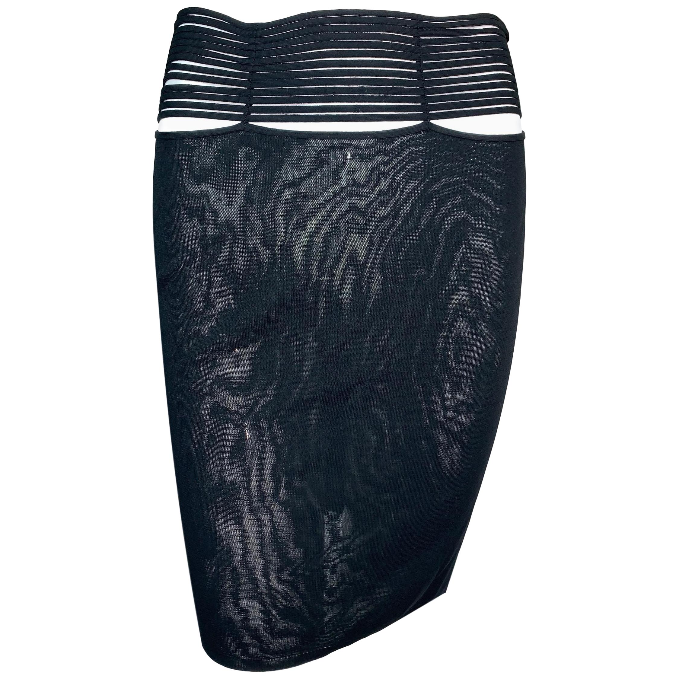C. 2001 Gucci Tom Ford Sheer Black Knit Mini Skirt M