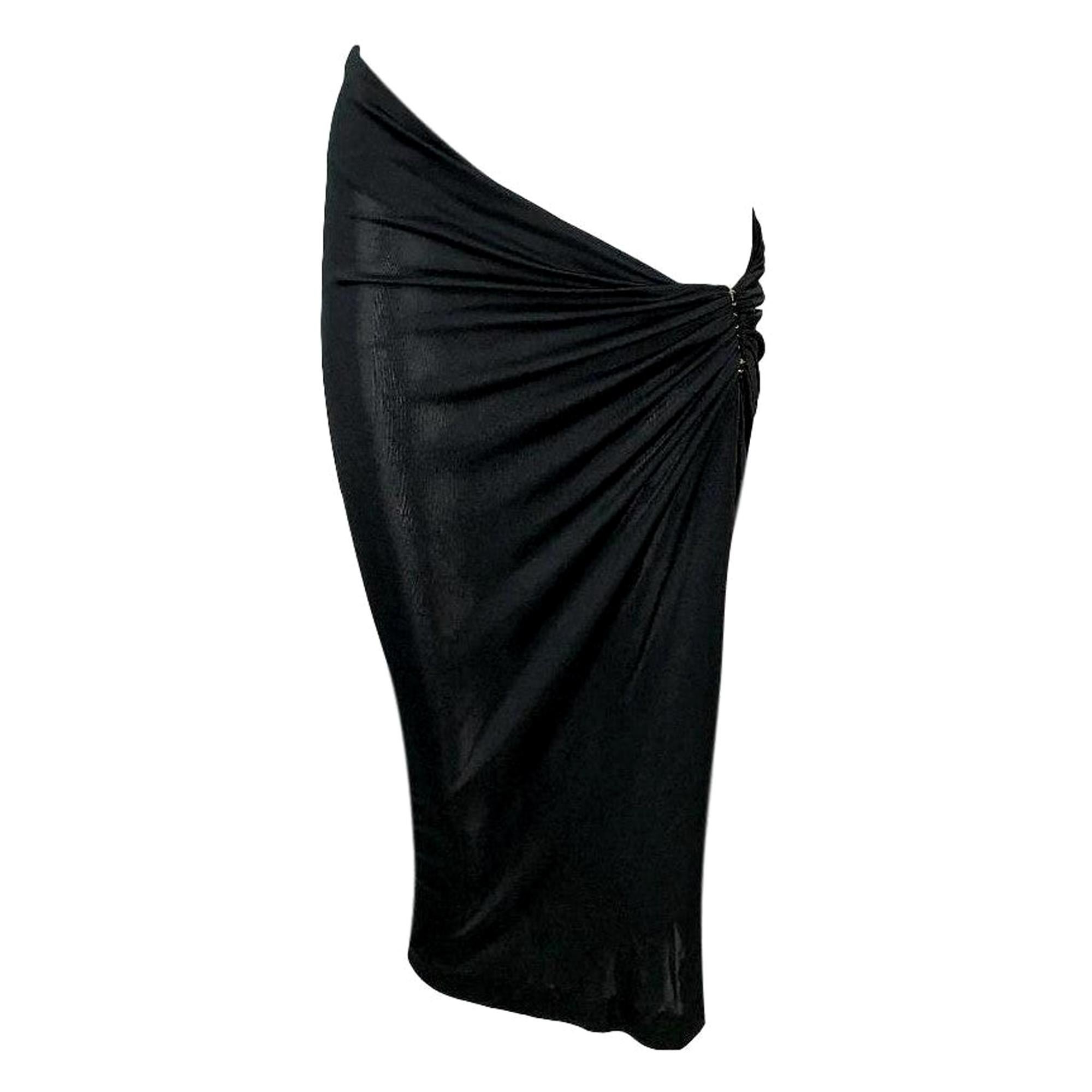 C 2001 Yves Saint Laurent Tom Ford Sheer Black Ultra Low Rise Asymmetrical Skirt