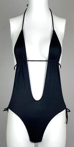 C. 2003 Christian Dior by John Galliano Plunging Black Logo Swimsuit