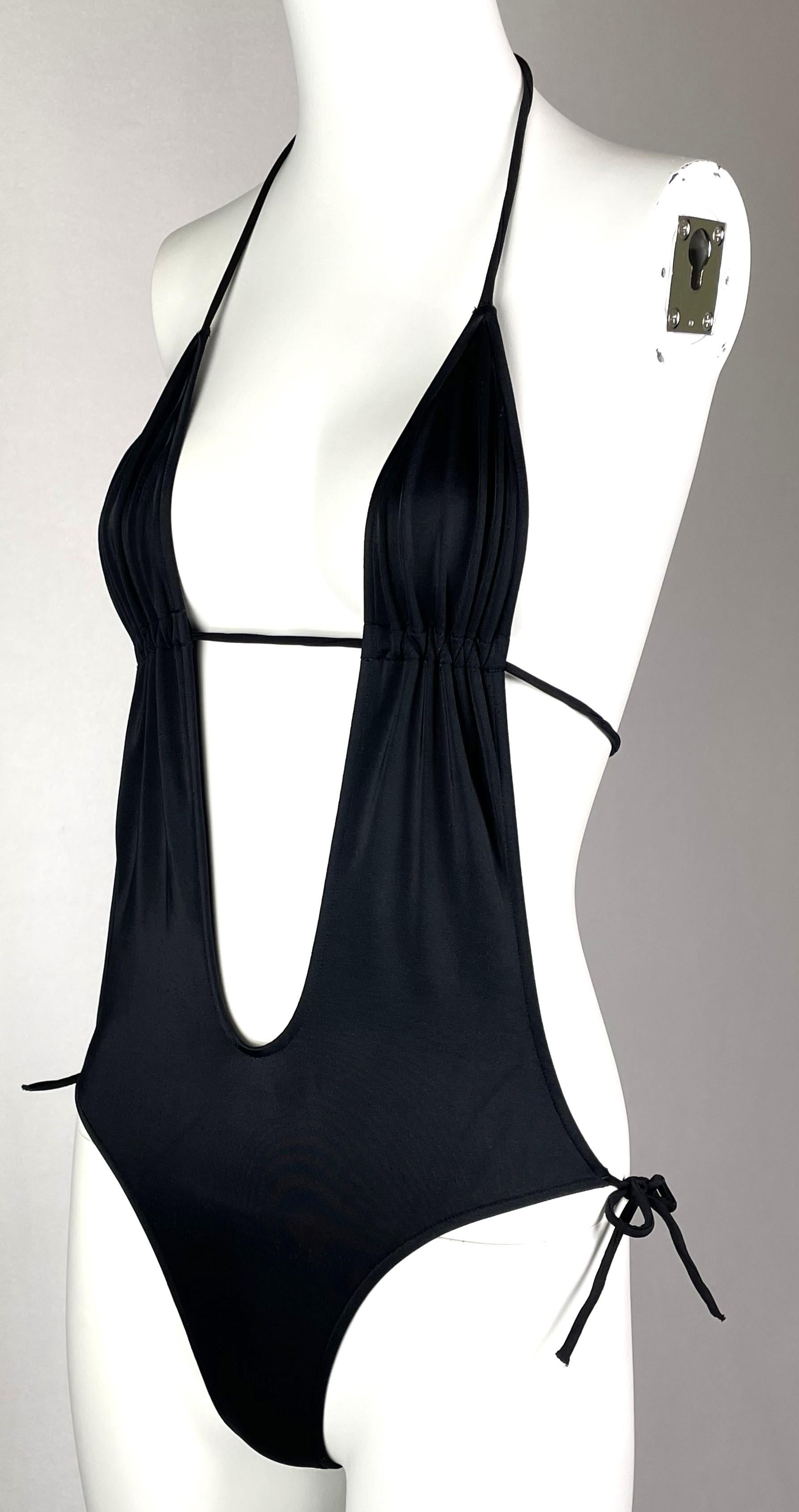 C. 2003 Christian Dior by John Galliano Plunging Black Logo Swimsuit In Excellent Condition In Yukon, OK