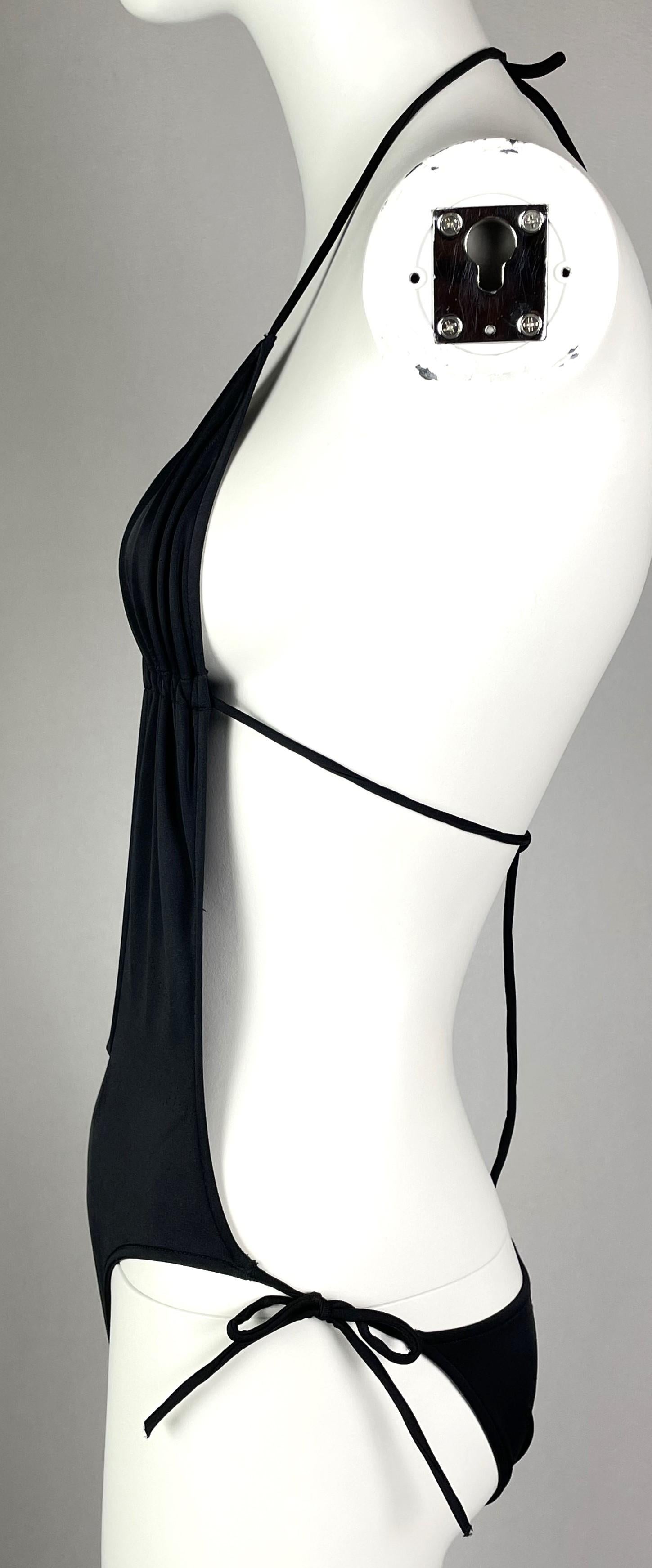 Women's C. 2003 Christian Dior by John Galliano Plunging Black Logo Swimsuit