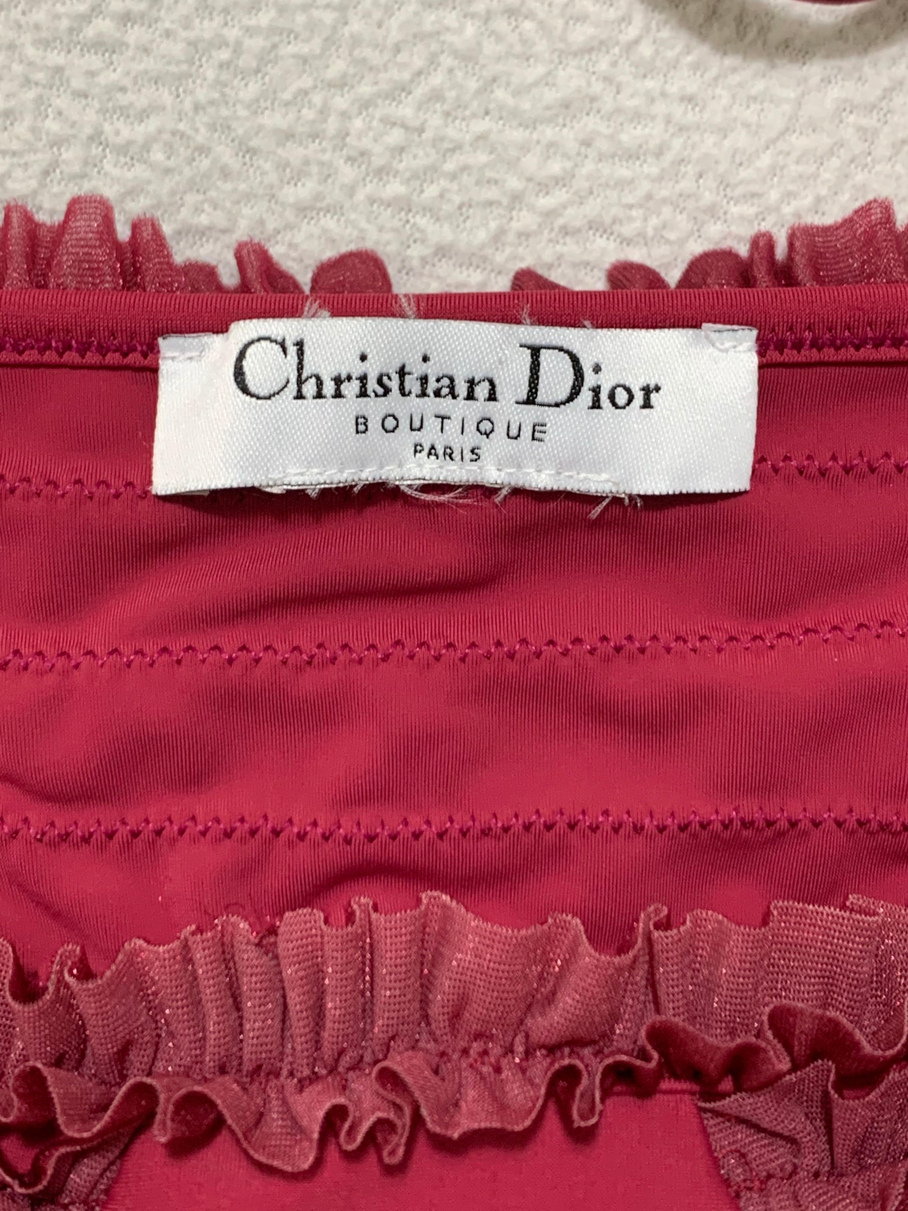 Black C. 2003 Christian Dior John Galliano Pin-Up Burgundy Ruffles Bikini Swimwear