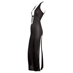 C. 2003 Dolce & Gabbana Plunging Super High Slits Sheer Brown Gown Dress