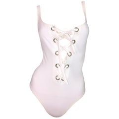 C. 2003 Dolce & Gabbana Badeanzug-Bodysuit mit weißem Korsett und tiefem Ausschnitt