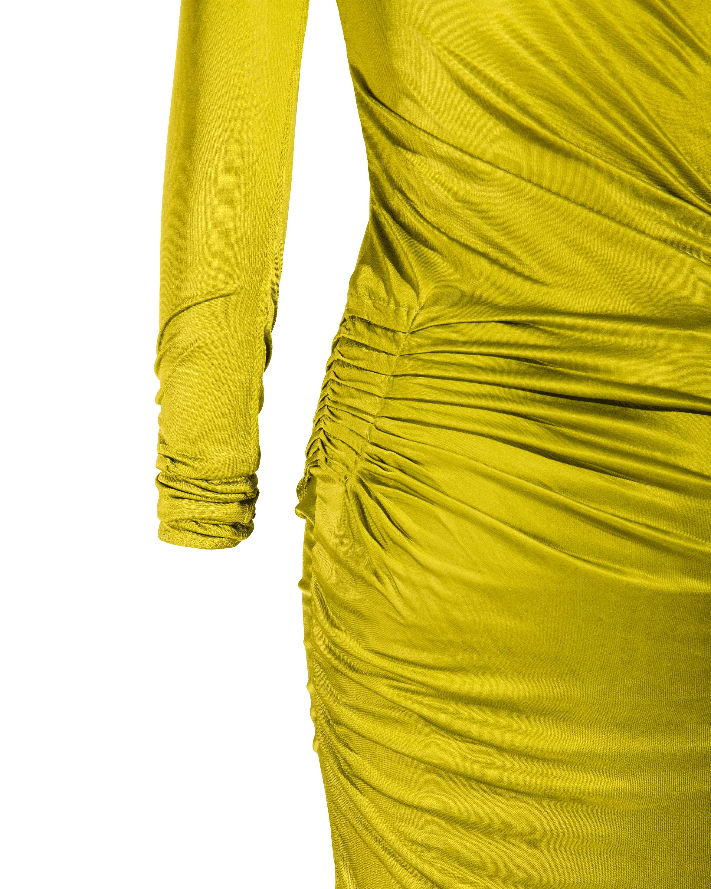 c. 2003 Gucci by Tom Ford Asymmetrical Chartreuse Long Sleeve Dress 1