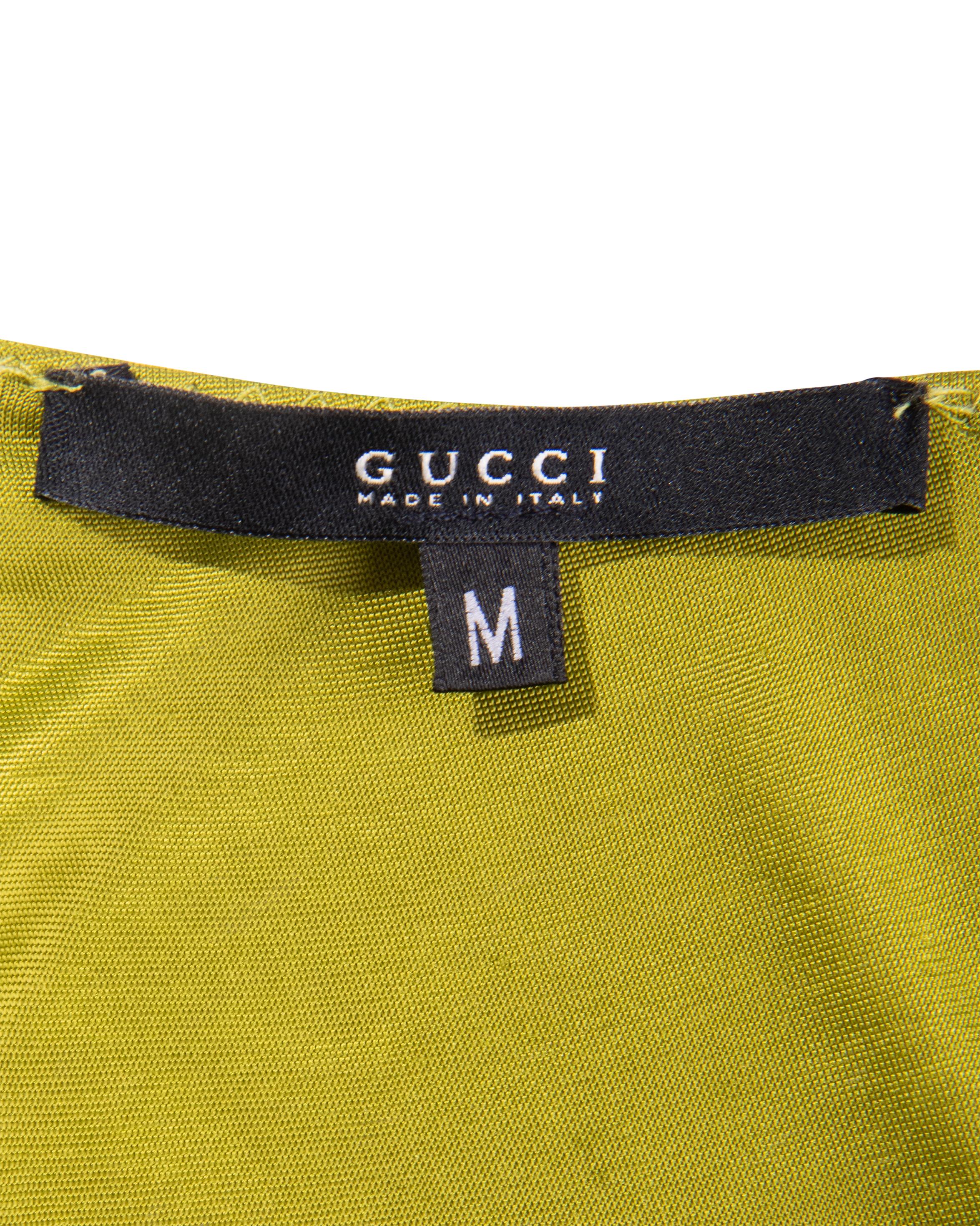 c. 2003 Gucci by Tom Ford Asymmetrical Chartreuse Long Sleeve Dress 2
