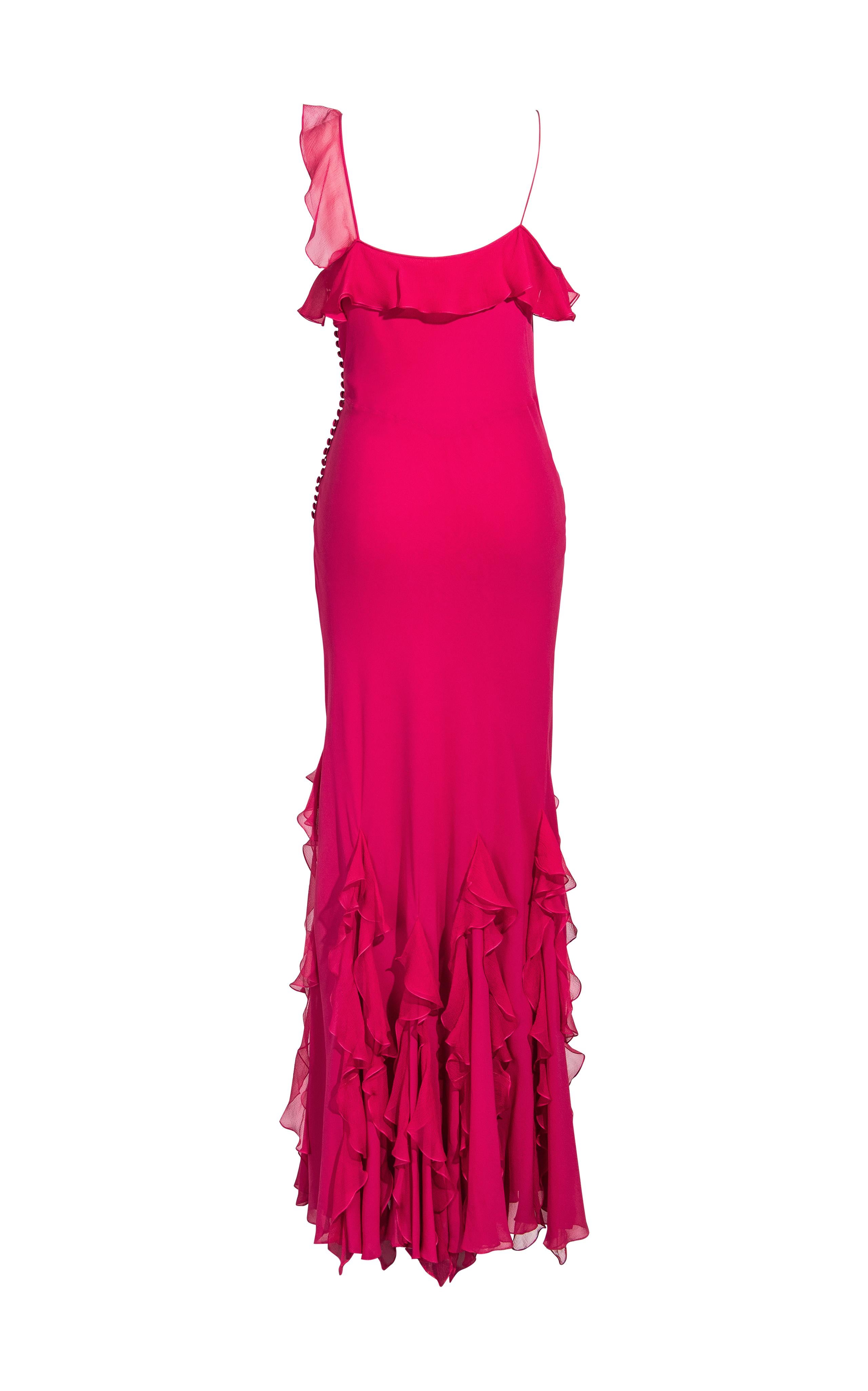 Women's c. 2003 John Galliano Pink Silk Bias Cut Gown with Ruffle Details