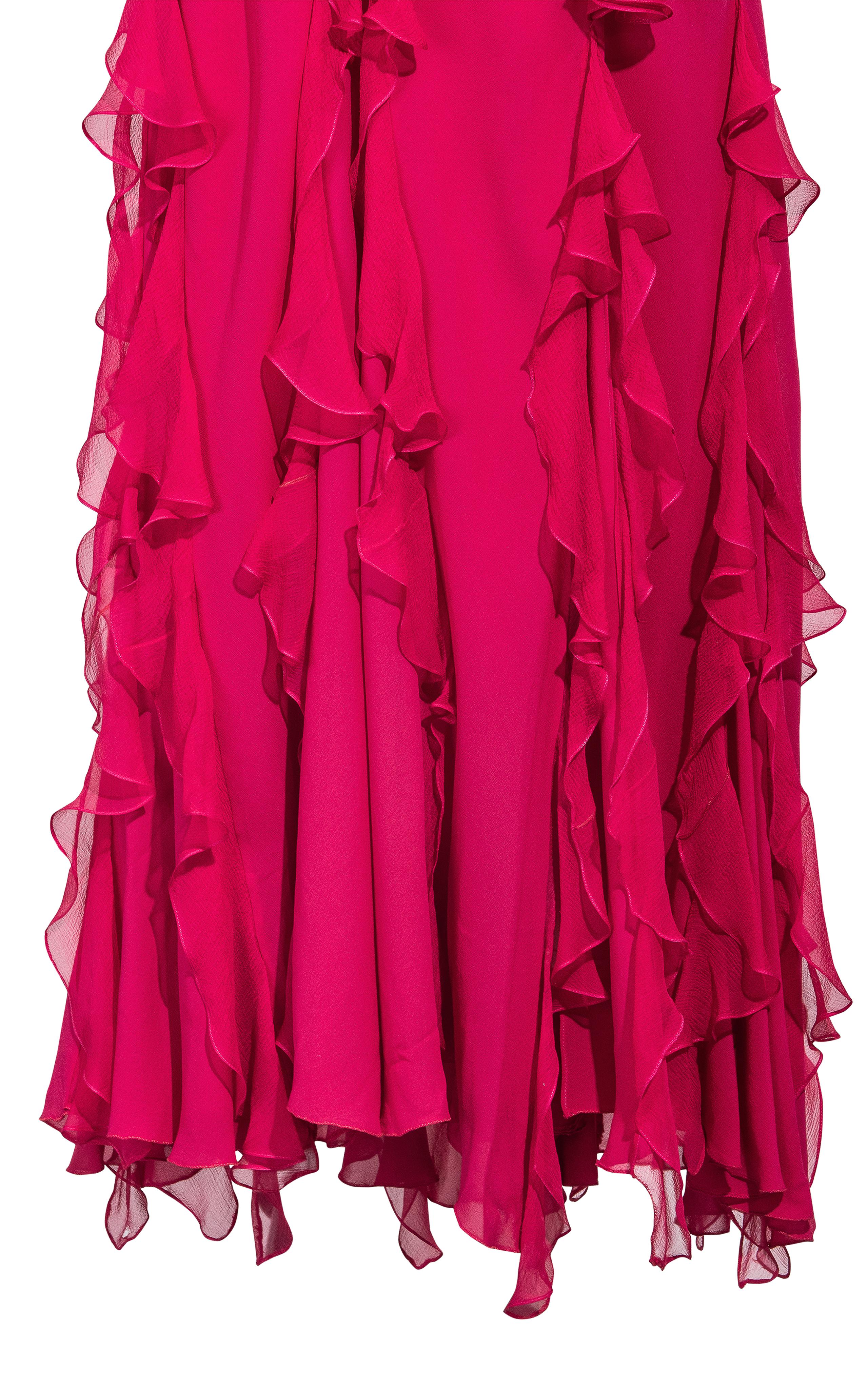 c. 2003 John Galliano Pink Silk Bias Cut Gown with Ruffle Details 4